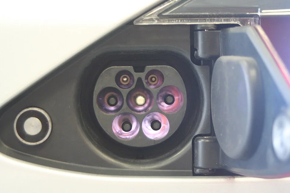 Illuminated Type 2 charge port on a European Tesla Model S