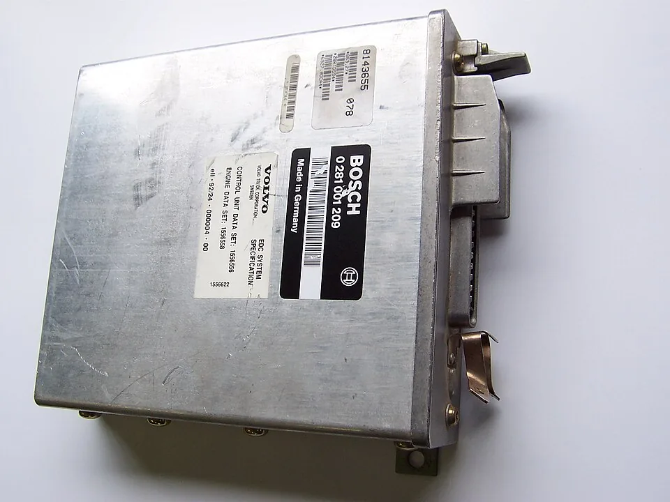 Electronic diesel control module with its metal housing and connector sockets