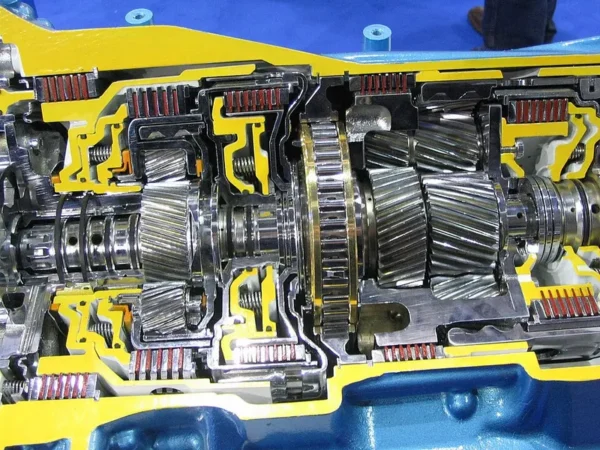 Cutaway of an Aisin eight-speed automatic transmission showing internal components